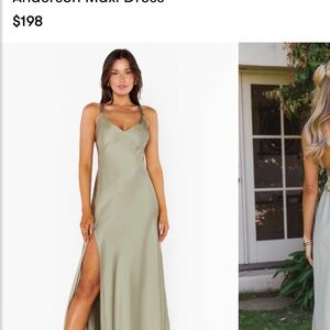 NWOT Show Me Your MuMu Anderson Maxi Dress miss green bridesmaid satin